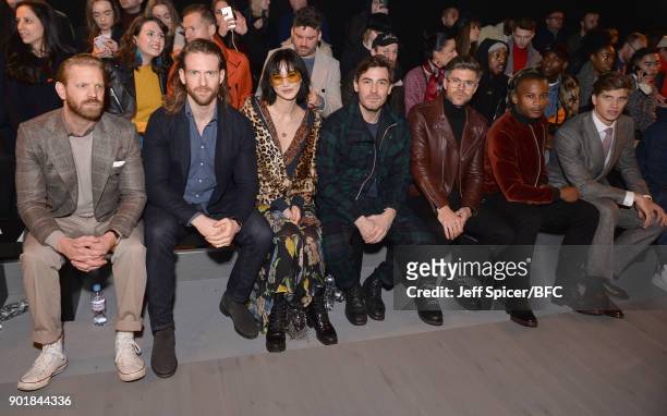 Alistair Guy, Craig McGinlay, Betty Bachz, Robert Konjic, Darren Kennedy, Eric Underwood and Toby Huntington-Whiteley attend the Oliver Spencer show...
