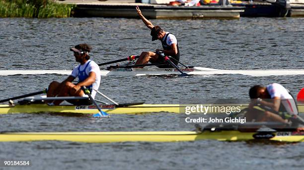 Duncan Grant of New Zealand wins the final of the Men's Lightweight Single Sculls during the World Rowing Championships on August 30, 2009 in Poznan,...