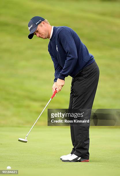 Martin Erlandsson of Sweden in action during the final round of the Johnnie Walker Championship on the PGA Centenary Course at Gleneagles on August...