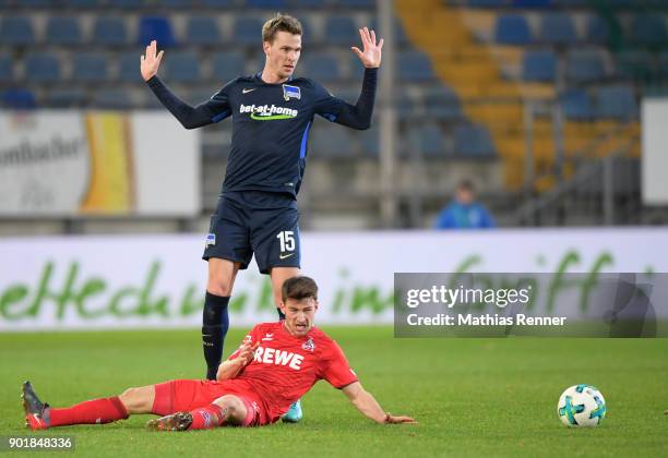 Salih Oezcan of 1. FC Koeln and Sebastian Langkamp of Hertha BSC during the test match between Hertha BSC and the 1. FC Koeln on january 6, 2018 in...