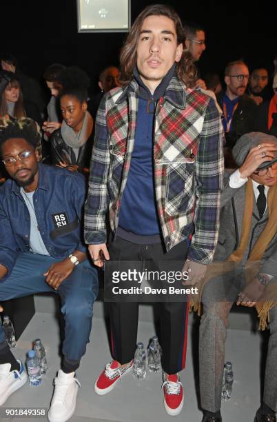 Hector Bellerin attends the Oliver Spencer LFWM AW18 Catwalk Show at the BFC Show Space on January 6, 2018 in London, England.