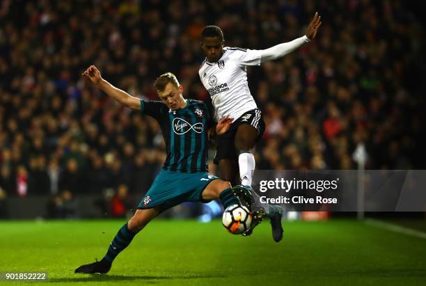 Ryan Sessegnon of Fulham tackles James Ward-Prowse of Southampton during the The Emirates FA Cup Third Round match between Fulham and Southampton at...