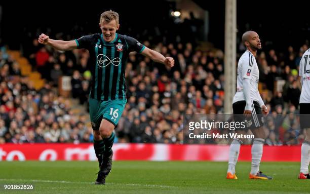 James Ward-Prowse of Southampton celebrates during the Emirates FA Cup third round match between Fulham FC and Southampton FC at Craven Cottage on...