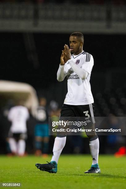 Fulham's Ryan Sessegnon applauds the fans at the final whistle during the Emirates FA Cup Third Round match between Fulham and Southampton at Craven...