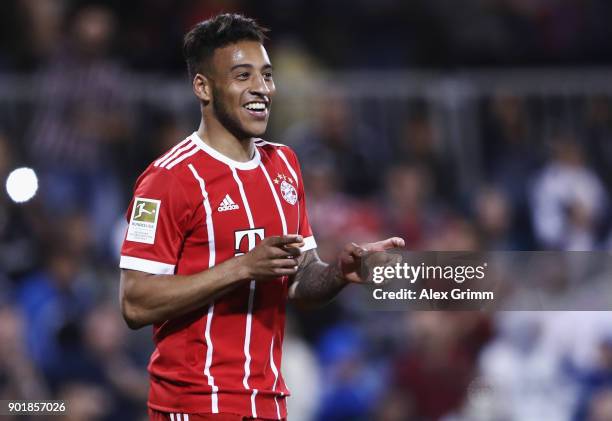 Corentin Tolisso of Muenchen celebrates his team's second goal during the friendly match between Al-Ahli and Bayern Muenchen on day 5 of the FC...