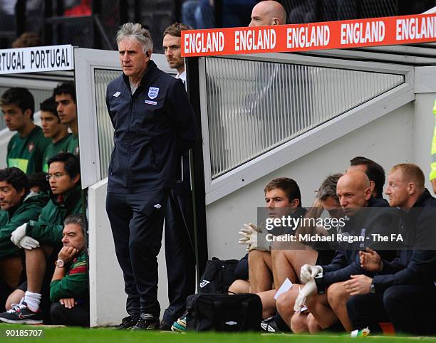 England U17's Head Coach John Peacock looks on during the international match between England U17 and Portugal U17 at Meadow Lane on August 30, 2009...