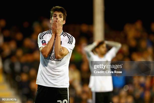 Lucas Piazon of Fulham reacts during the The Emirates FA Cup Third Round match between Fulham and Southampton at Craven Cottage on January 6, 2018 in...