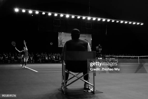 Simona Halep of Romania in action during the final match against Katerina Siniakova of Czech Republic during Day 7 of 2018 WTA Shenzhen Open at...