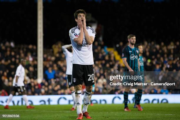 Fulham's Lucas Piazon reacts to a missed chance during the Emirates FA Cup Third Round match between Fulham and Southampton at Craven Cottage on...