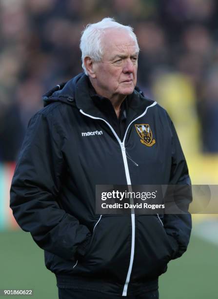 Alan Gaffney, the Northampton Saints, technical coaching consultant looks on during the Aviva Premiership match between Northampton Saints and...