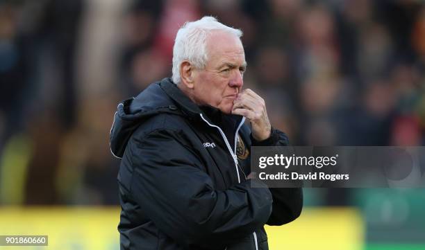 Alan Gaffney, the Northampton Saints, technical coaching consultant looks on during the Aviva Premiership match between Northampton Saints and...