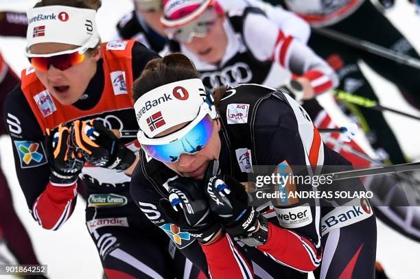 Norway's Heidi Weng competes, on January 6, 2018 during the Women's Cross Country 10 km Mass Start Classic race of the FIS World cup Tour de Ski at...