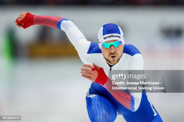 Denis Yuskov of Russia competes in the Men's 1000m during day two of the European Speed Skating Championships at the Moscow Region Speed Skating...