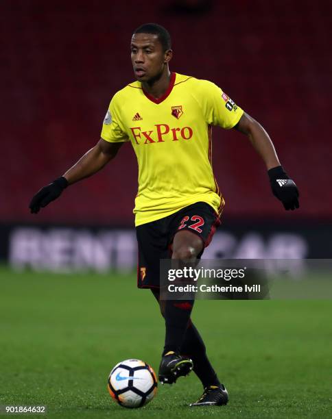 Marvin Zeegelaar of Watford during the Emirates FA Cup Third Round match between Watford and Bristol City at Vicarage Road on January 6, 2018 in...