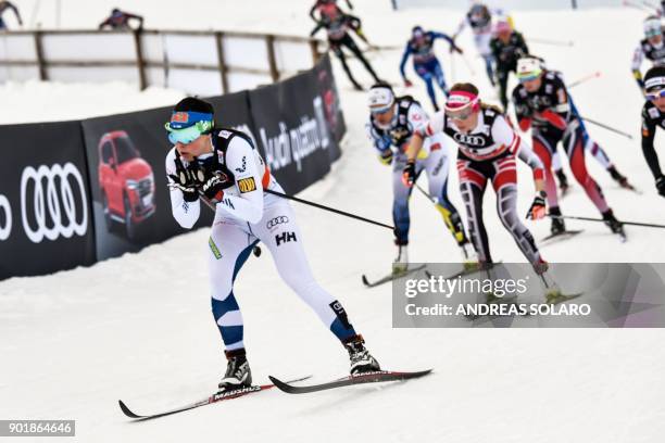 Finland's Krista Parmakoski competes, on January 6, 2018 during the Women's Cross Country 10 km Mass Start Classic race of the FIS World cup Tour de...