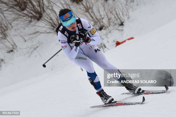 Finland's Krista Parmakoski competes on January 6, 2018 during the Women's Cross Country 10 km Mass Start Classic race of the FIS World cup Tour de...