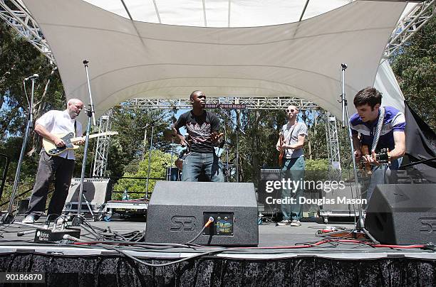 Extra Golden, Ian Eagleson , Onyango Jagwasi , Onyango Woodomari , Noel Kupersmith , and Alex Minoff , perform during the Outside Lands Music and...