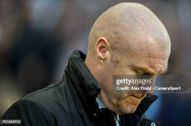 Burnley manager Sean Dyche during the Emirates FA Cup Third Round match between Manchester City and Burnley at Etihad Stadium on January 6, 2018 in...