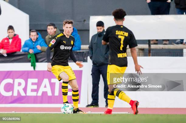 Erik Durm of Borussia Dortmund in action during the friendly match between Borussia Dortmund and Fortuna Duesseldorf as part of the training camp at...