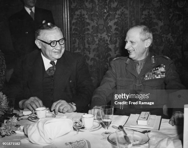 British politician Ernest Bevin , the Secretary of State for Foreign Affairs, and Field Marshal Viscount Montgomery in conversation at the ceremonial...