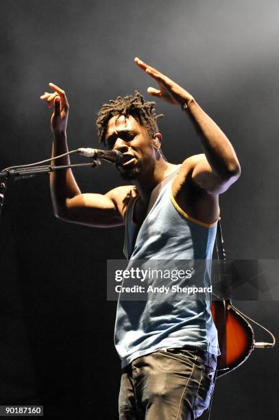 Kele Okereke of Bloc Party performs on stage on Day 3 of Reading Festival 2009 on August 30, 2009 in Reading, England.