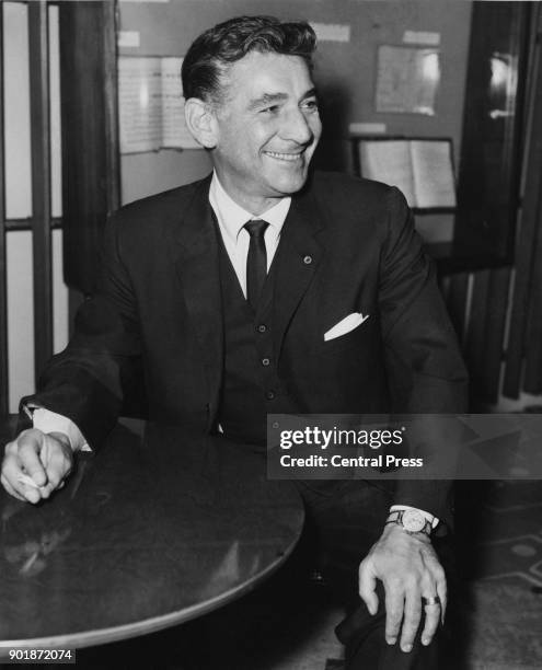 American composer Leonard Bernstein in London, circa 1960.