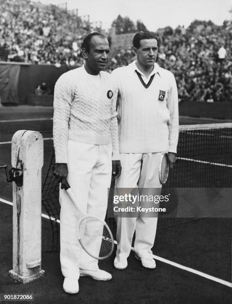 French tennis player Marcel Bernard and Indian player Ghaus Mohammad before their Davis Cup match at the Roland Garros stadium in Paris, France,...