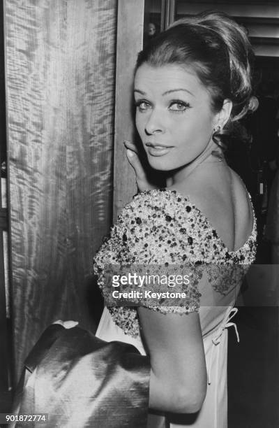Austrian actress Senta Berger arrives at the Odeon Leicester Square in London, for the premiere of her latest film 'The Quiller Memorandum', 10th...