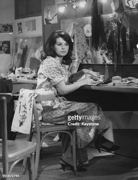 Austrian actress Senta Berger in her dressing room during the filming of 'Fleur du Mal' in Nice, France, 14th December 1965. The film was later...