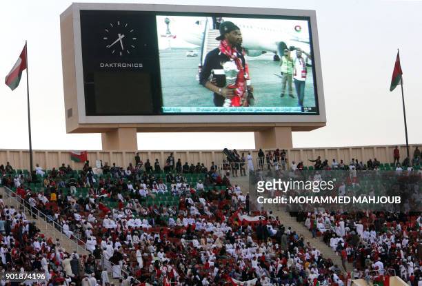Omani fans attend a celebration ceremony to welcome their national football team after they won the 23th Gulf Cup of Nations, in Muscat on January 6,...