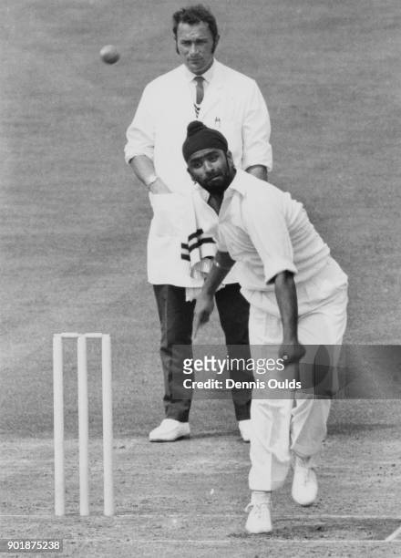 Indian bowler Bishan Singh Bedi in action, 2nd August 1971.