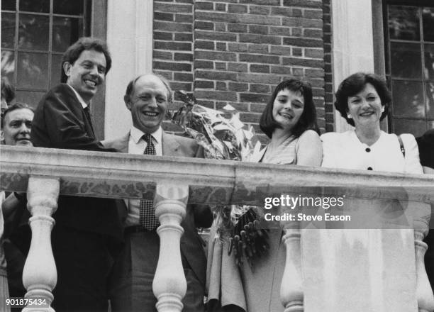 Tony Blair , Neil Kinnock and Cherie Blair celebrate Blair's victory in the Labour Party leadership election, 21st July 1994.