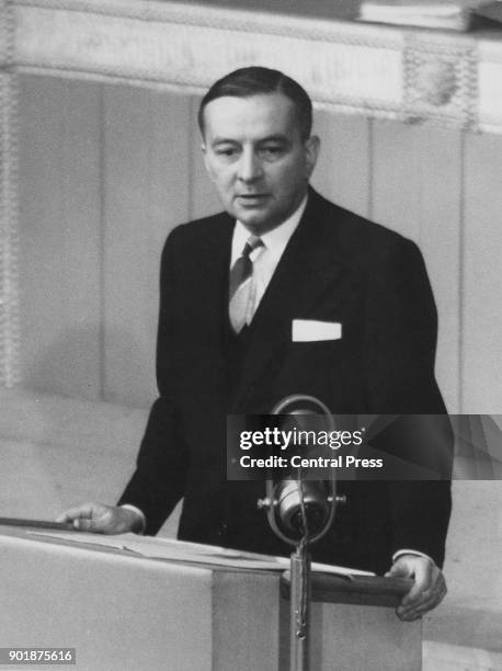 French politician Georges Bidault delivers a speech, 19th January 1946.