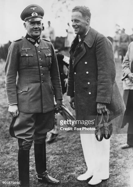 General Werner Von Blomberg of the German Armed Forces, with athlete Gotthard Handrick at the Summer Olympics in Berlin, Germany, June 1936.