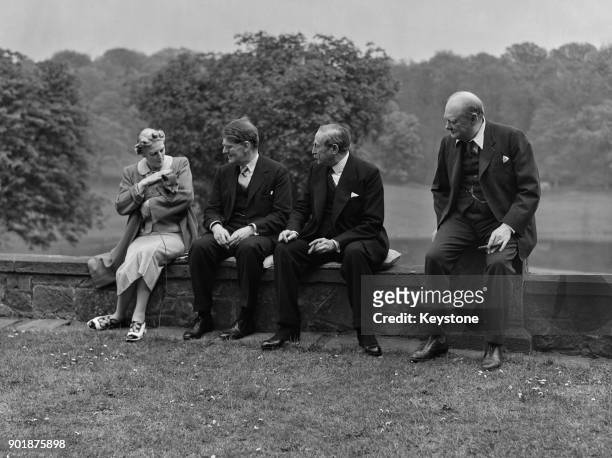 Clementine Churchill , British M.P. Richard Law , French politician Léon Blum and British M.P. Winston Churchill at Chartwell, the Churchills' home...