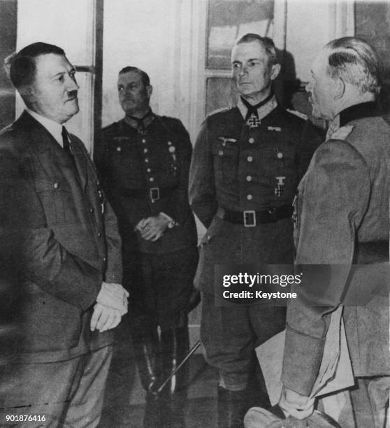 From left to right, German Chancellor Adolf Hitler , General Heinz Guderian, Field Marshal Fedor von Bock and German officer Wilhelm Keitel, July...