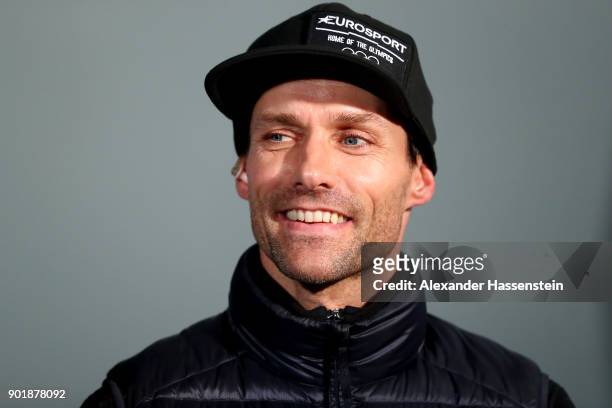 Former ski jumper Sven Hannawald of Germany looks on during the FIS Nordic World Cup Four Hills Tournament on January 6, 2018 in Bischofshofen,...