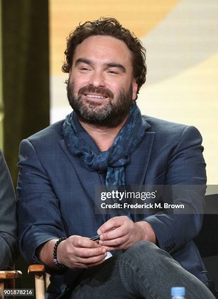 Executive producer Johnny Galecki of the television show Living Biblically speaks onstage during the CBS/Showtime portion of the 2018 Winter...