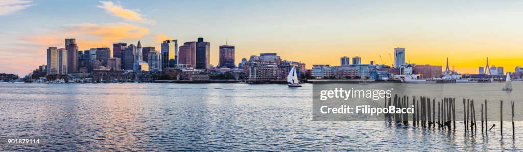 Boston skyline at sunset