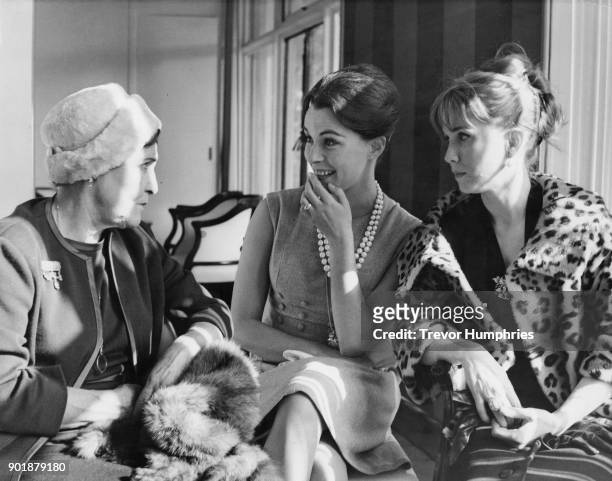 From left to right, actresses Fay Compton , Claire Bloom and Julie Harris at a reception at the Savoy Hotel in London for the stars of the film 'The...