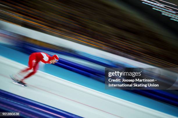 Jan Szymanski of Poland competes in the Men's 5000m during day two of the European Speed Skating Championships at the Moscow Region Speed Skating...