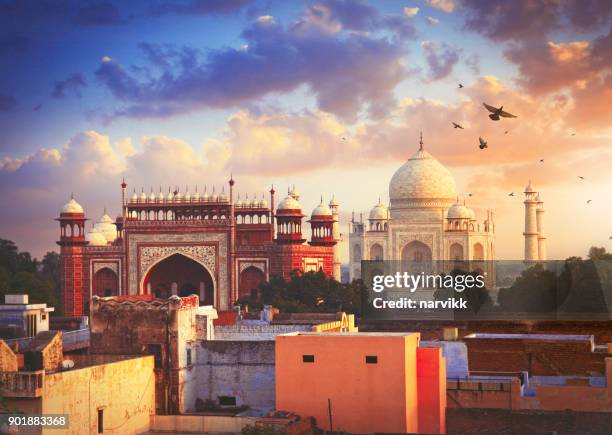 taj mahal en agra - uttar pradesh fotografías e imágenes de stock