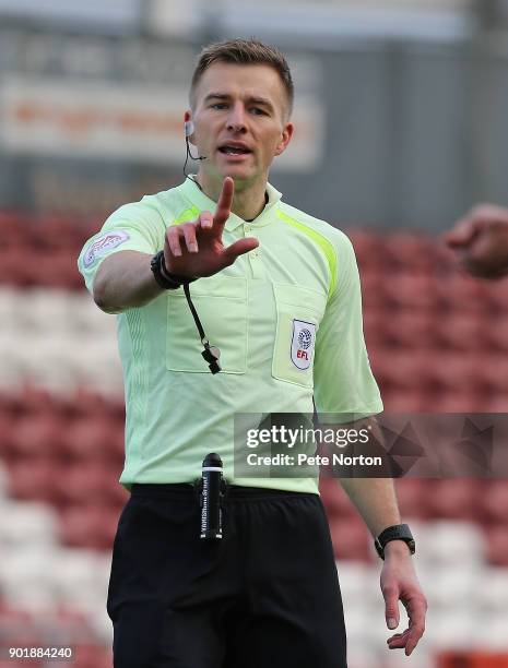 Referee Michael Salisbury in action during the Sky Bet League One match between Northampton Town and Southend United at Sixfields on January 6, 2018...