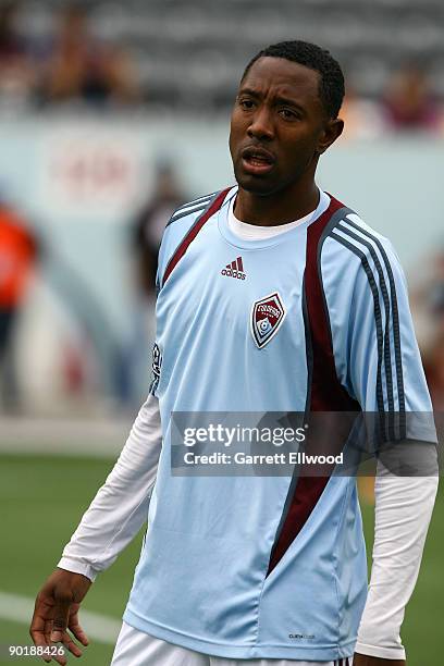 Cory Gibbs of the Colorado Rapids warms up prior to the game against the Houston Dynamo on August 30, 2009 at Dicks Sporting Goods Park in Commerce...