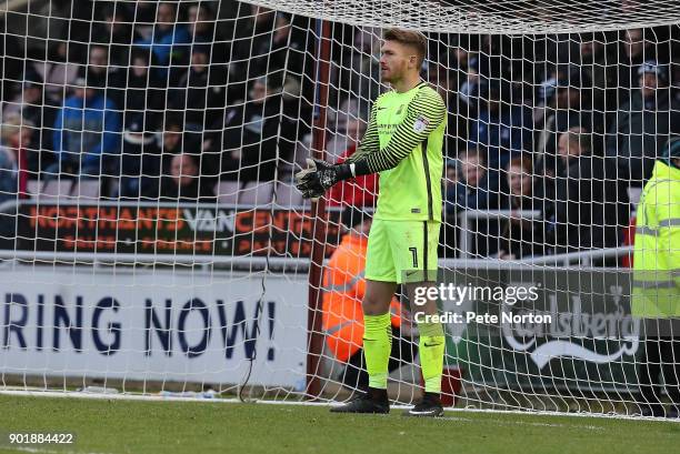 Mark Oxley of Southend United in action during the Sky Bet League One match between Northampton Town and Southend United at Sixfields on January 6,...