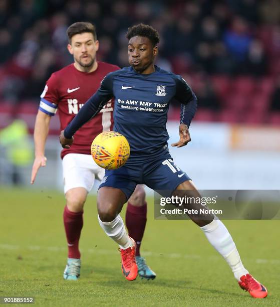 Jermaine McGlashan of Southend United controls the ball during the Sky Bet League One match between Northampton Town and Southend United at Sixfields...