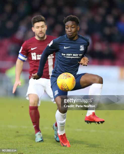 Jermaine McGlashan of Southend United controls the ball during the Sky Bet League One match between Northampton Town and Southend United at Sixfields...