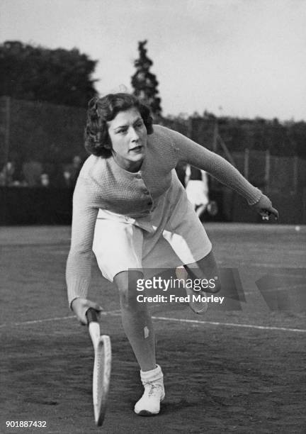 British tennis player Jean Bostock in action, 12th April 1946. She has been selected to train with Dan Maskell, the professional tennis coach, with a...