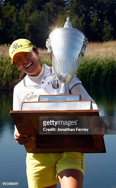 Hur poses with the trophy after winning during the final round of the Safeway Classic on August 30, 2009 on the Ghost Creek course at Pumpkin Ridge...