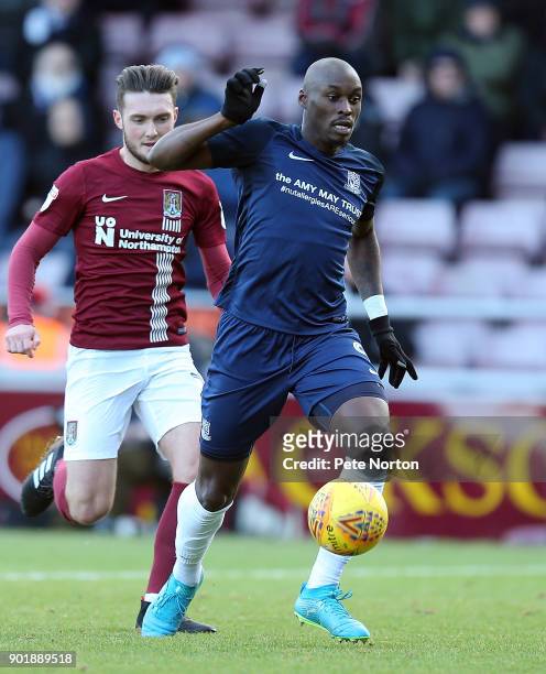Marc-Antoine Fortune of Southend United in action during the Sky Bet League One match between Northampton Town and Southend United at Sixfields on...